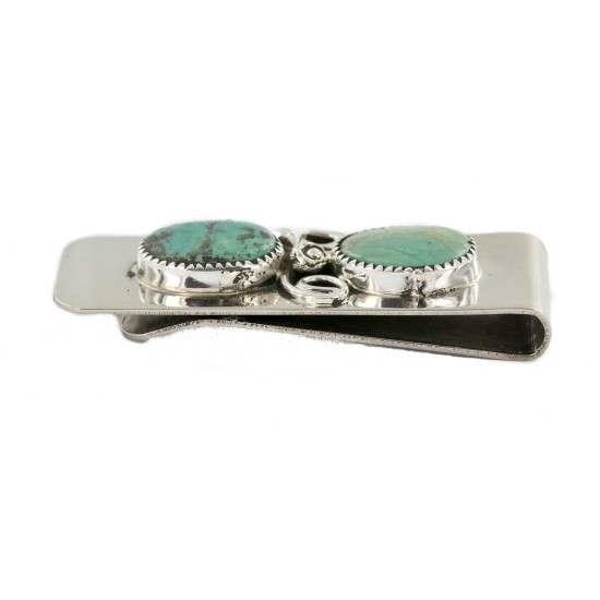 Handmade Certified Authentic Navajo Nickel and .925 Sterling Silver Natural Turquoise Native American Money Clip 10530-2