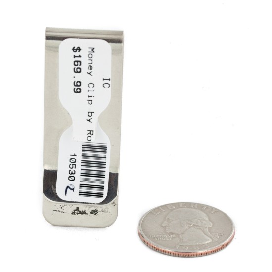 Handmade Certified Authentic Navajo Nickel and .925 Sterling Silver Natural Turquoise Native American Money Clip 10530-2