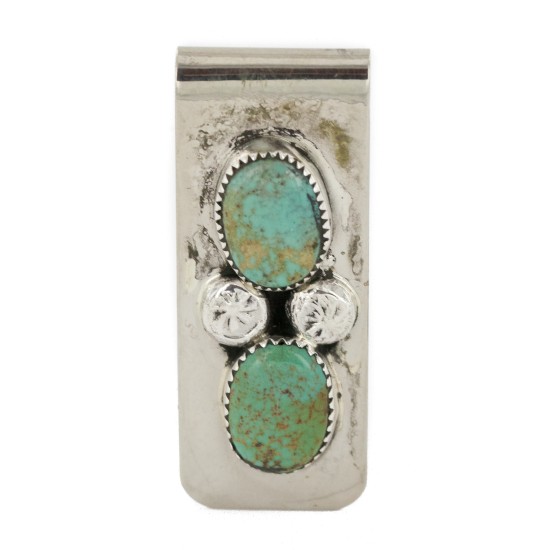 Handmade Navajo Certified Authentic Nickel and .925 Sterling Silver Natural Turquoise Native American Money Clip 10530-3