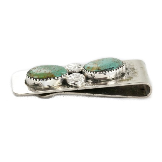 Handmade Navajo Certified Authentic Nickel and .925 Sterling Silver Natural Turquoise Native American Money Clip 10530-3