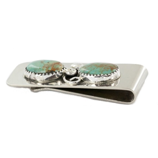 Handmade Navajo Certified Authentic Nickel and .925 Sterling Silver Natural Turquoise Native American Money Clip 10530-4