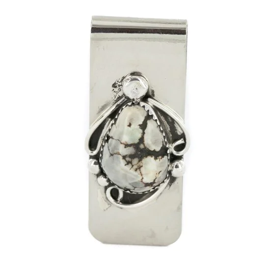 Handmade Navajo Nickel and .925 Sterling Silver Natural White Buffalo Native American Money Clip 11264-4 Handmade Navajo Nickel and .925 Sterling Silver Natural White Buffalo Native American Money Clip 11264-4