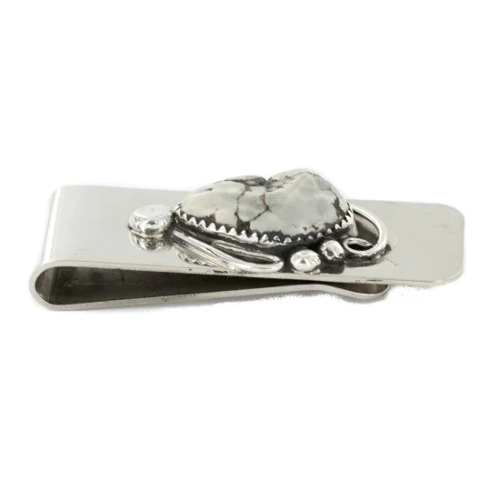 Handmade Navajo Nickel and .925 Sterling Silver Natural White Buffalo Native American Money Clip 11264-4 Handmade Navajo Nickel and .925 Sterling Silver Natural White Buffalo Native American Money Clip 11264-4