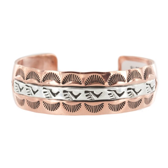 Navajo Bear Paw Sun .925 Sterling Silver Handmade Certified Authentic Pure Copper Native American Bracelet 13016