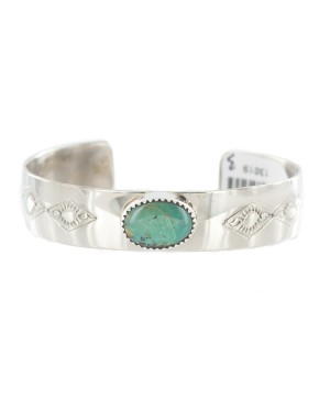 Navajo Handmade Certified Authentic Nickel Natural Turquoise Native American Bracelet 13019-3
