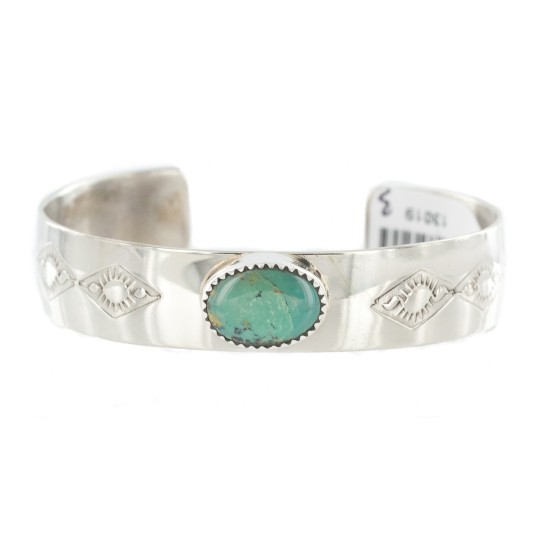 Navajo Handmade Certified Authentic Nickel Natural Turquoise Native American Bracelet 13019-3