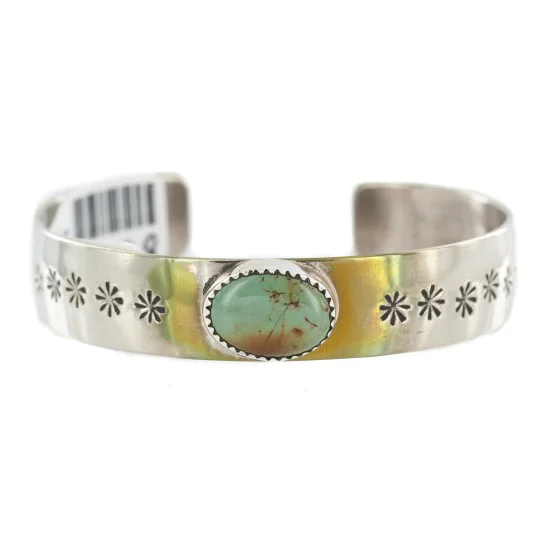 Navajo Handmade Nickel Natural Turquoise Native American Bracelet 13019-8 Navajo Handmade Nickel Natural Turquoise Native American Bracelet 13019-8