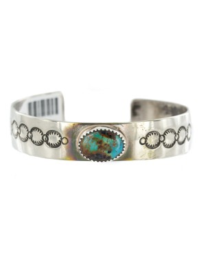 Nickel Navajo Handmade Certified Authentic Natural Turquoise Native American Bracelet 13019-1