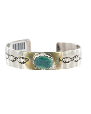 Nickel Navajo Handmade Certified Authentic Natural Turquoise Native American Bracelet 13019-10
