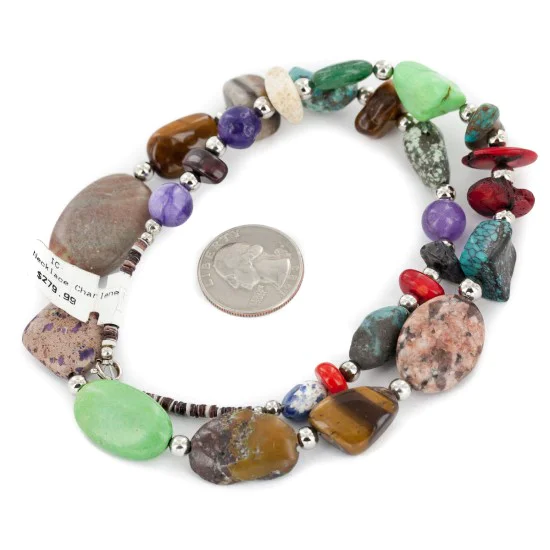Navajo .925 Sterling Silver Natural Turquoise and Multicolor Stones Native American Necklace 15215-5