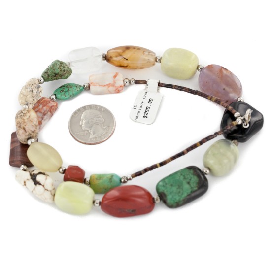 Certified Authentic Navajo .925 Sterling Silver Natural Turquoise and Multicolor Stones Native American Necklace 15343-32