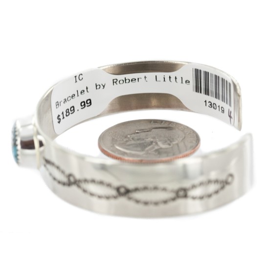 Navajo Handmade Certified Authentic Nickel Natural Turquoise Native American Bracelet 13019-4