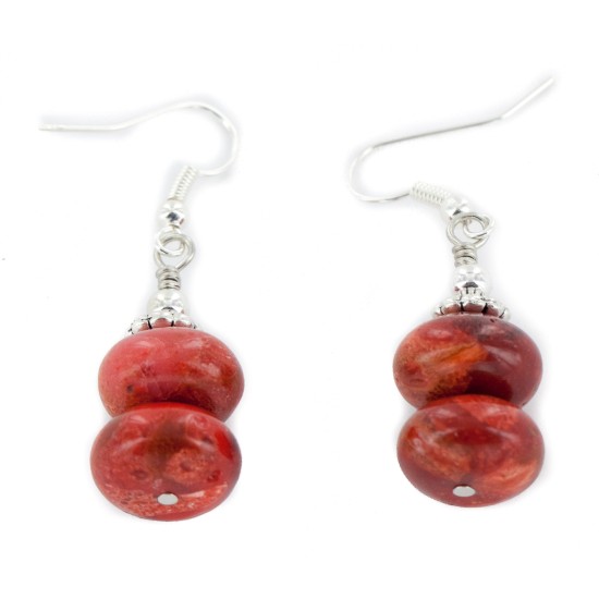 Certified Authentic .925 Sterling Silver Hooks Jasper Dangle Native American Earrings 18154