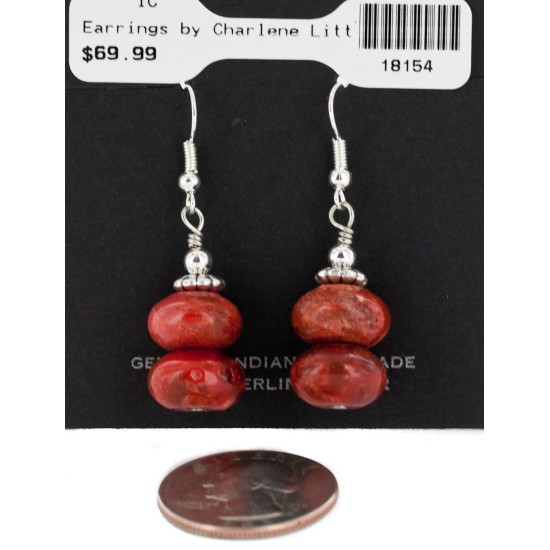 Certified Authentic .925 Sterling Silver Hooks Jasper Dangle Native American Earrings 18154