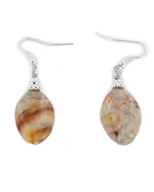 Certified Authentic .925 Sterling Silver Hooks Natural Agate Dangle Native American Earrings 18159