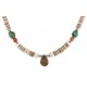 Certified Authentic Drop Navajo .925 Sterling Silver Natural Turquoise Coral Graduated Heishi Native American Necklace 15958-11