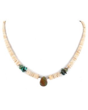 Certified Authentic Drop Navajo .925 Sterling Silver Natural Turquoise Graduated Melon Shell Native American Necklace 15632-48