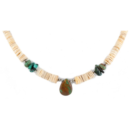 Certified Authentic Drop Navajo .925 Sterling Silver Natural Turquoise Graduated Melon Shell Native American Necklace 15632-48