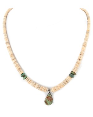 Certified Authentic Drop Navajo .925 Sterling Silver Natural Turquoise Graduated Melon Shell Native American Necklace 15778-11