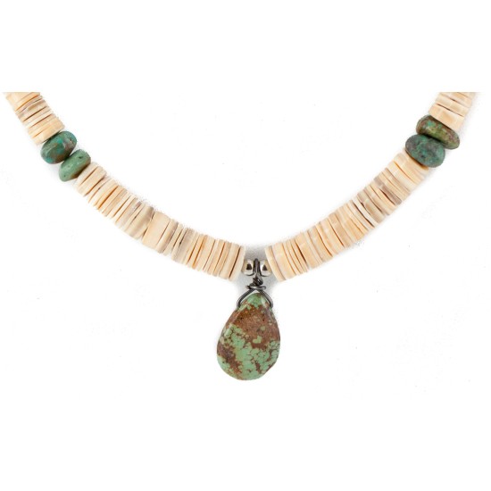 Certified Authentic Drop Navajo .925 Sterling Silver Natural Turquoise Graduated Melon Shell Native American Necklace 15778-11