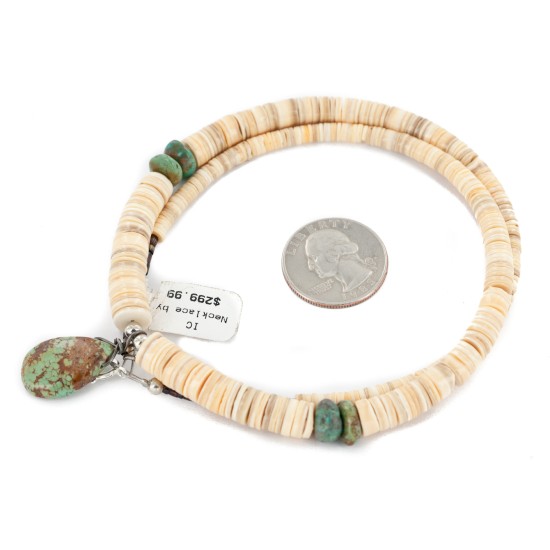 Certified Authentic Drop Navajo .925 Sterling Silver Natural Turquoise Graduated Melon Shell Native American Necklace 15778-11