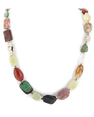 Certified Authentic Navajo .925 Sterling Silver Natural Turquoise and Multicolor Stones Native American Necklace 15343-32