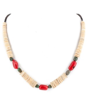 Certified Authentic Navajo .925 Sterling Silver Natural Turquoise Graduated Melon Shell Coral Native American Necklace 25228-1