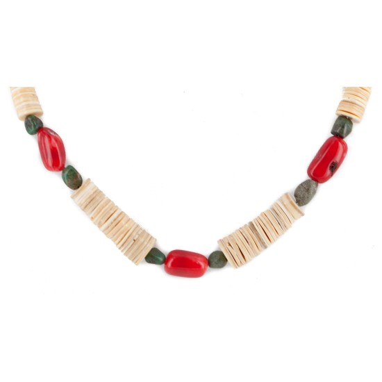 Certified Authentic Navajo .925 Sterling Silver Natural Turquoise Graduated Melon Shell Coral Native American Necklace 25228-1