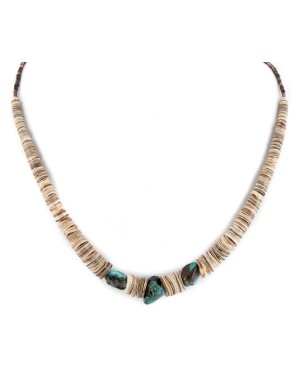 Certified Authentic Navajo .925 Sterling Silver Natural Turquoise Graduated Melon Shell Native American Necklace 15427-6 Certified Authentic Navajo .925 Sterling Silver Natural Turquoise Graduated Melon Shell Native American Necklace 15427-6