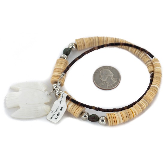 Certified Authentic Navajo .925 Sterling Silver Natural Turquoise Graduated Melon Shell Shell Bird Native American Necklace 750124-1