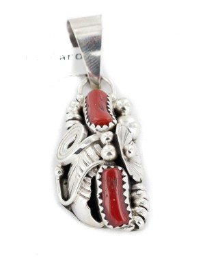 Handmade Certified Authentic Navajo .925 Sterling Silver Coral Native American Pendant 26211-2 Handmade Certified Authentic Navajo .925 Sterling Silver Coral Native American Pendant 26211-2