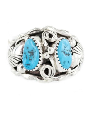 Large Handmade Certified Authentic Navajo .925 Sterling Silver Natural Turquoise Native American Ring 26209