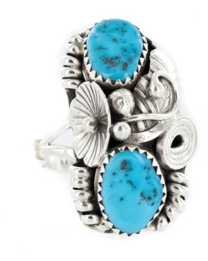 Handmade Certified Authentic Navajo .925 Sterling Silver Natural Turquoise Native American Ring Size 7 26208-3