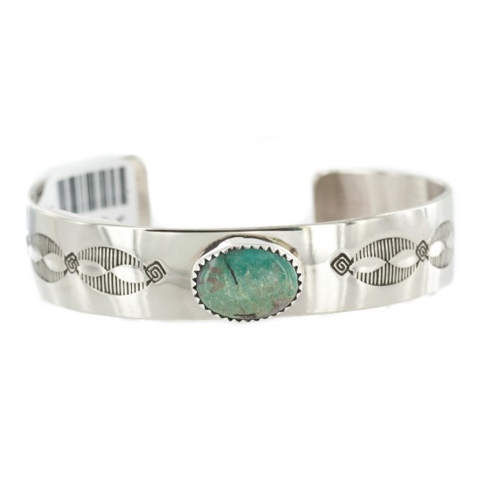 Handmade Navajo Certified Authentic Nickel Natural Turquoise Native American Bracelet 13019-5