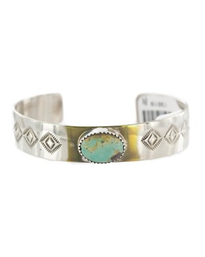 Navajo Handmade Certified Authentic Nickel Natural Turquoise Native American Bracelet 13019-11