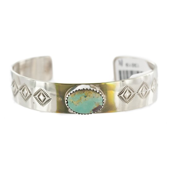 Navajo Handmade Certified Authentic Nickel Natural Turquoise Native American Bracelet 13019-11