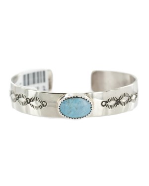Navajo Handmade Certified Authentic Nickel Natural Turquoise Native American Bracelet 13019-2