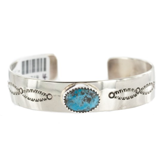 Navajo Handmade Certified Authentic Nickel Natural Turquoise Native American Bracelet 13019-4