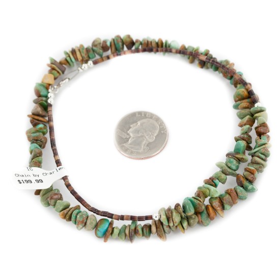 .925 Sterling Silver Certified Authentic Navajo Natural Turquoise Chain Native American Necklace 17067