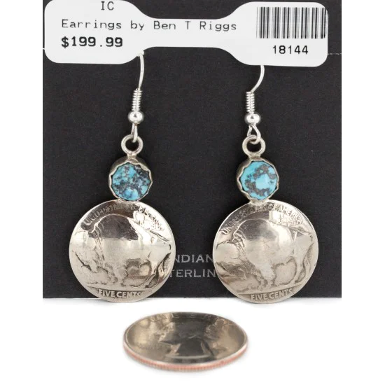 Vintage Style OLD Buffalo Nickel Coin Navajo .925 Sterling Silver Natural Turquoise Dangle Earrings 18144 Vintage Style OLD Buffalo Nickel Coin Navajo .925 Sterling Silver Natural Turquoise Dangle Earrings 18144