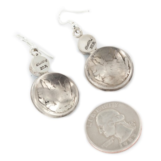Vintage Style OLD Buffalo Nickel Coin Certified Authentic Navajo .925 Sterling Silver Natural Turquoise Dangle Earrings 18144