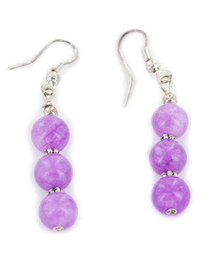 Certified Authentic .925 Sterling Silver Hooks Dangle Natural Purple Quartz Earrings 18148-1
