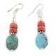 Certified Authentic .925 Sterling Silver Hooks Dangle Natural Turquoise Coral Native American Earrings 18137-1