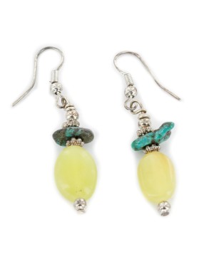 Certified Authentic .925 Sterling Silver Hooks Dangle Natural Turquoise Yellow Quartz Native American Earrings 18147