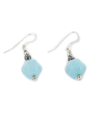 Certified Authentic Navajo .925 Sterling Silver Hooks Dangle Natural Blue Quartz Hematite Native American Earrings 18148-2