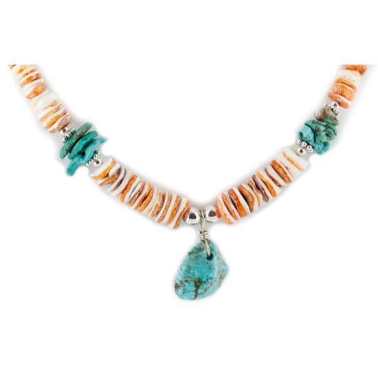 Certified Authentic Navajo .925 Sterling Silver Natural Turquoise Graduated Spiny Oyster Native American Necklace 17066