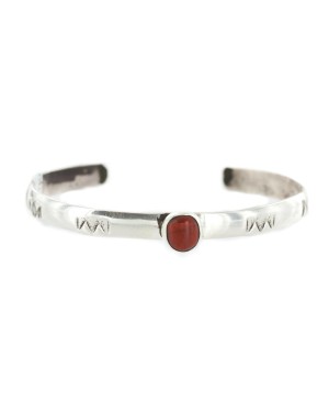 Handmade Certified Authentic Navajo .925 Sterling Silver Coral Baby Native American Bracelet 13013