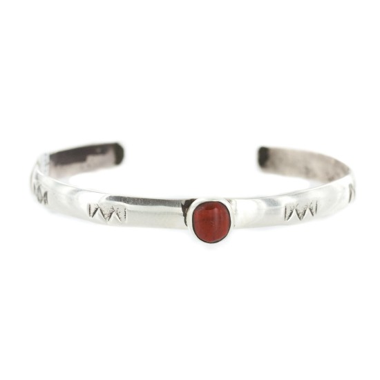 Handmade Certified Authentic Navajo .925 Sterling Silver Coral Baby Native American Bracelet 13013