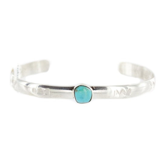 Handmade Certified Authentic Navajo .925 Sterling Silver Natural Turquoise Baby Native American Bracelet 13012-1