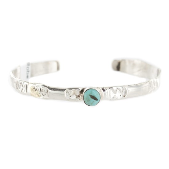 Handmade Certified Authentic Navajo .925 Sterling Silver Natural Turquoise Baby Native American Bracelet 13012-2
